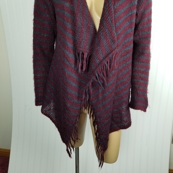 Wooden Ships Wool Mohair Open Cardigan Fringe Stripes S/M Loose Knit Lightweight - Picture 3 of 8